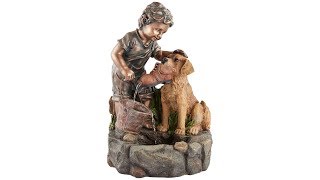 Northport Boy Plays with Dog Outdoor Fountain