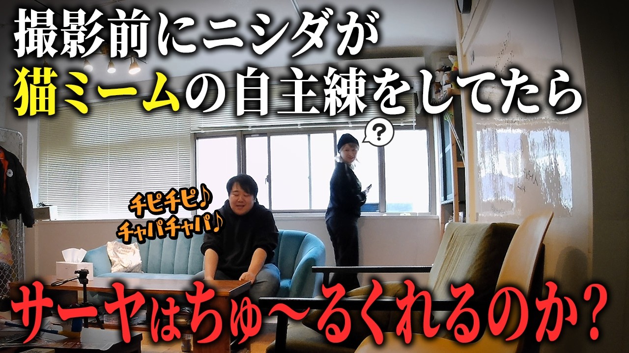 【ドッキリ】撮影前にニシダが猫ミームの自主練をしてたらサーヤはちゅ〜るくれるのか？