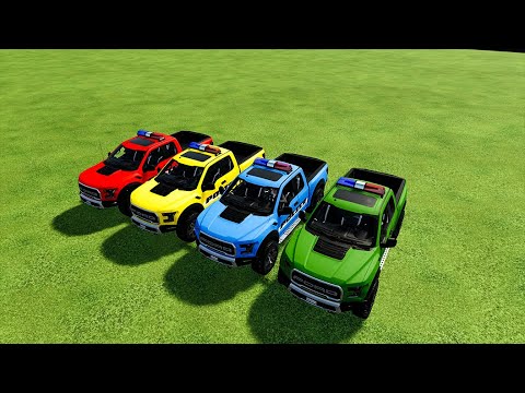 TRANSPORT OF COLORS! LOAD AND TRANSPORT POLICE CARS AND SMALL COLORED TRUCKS- FARMING SIMULATOR 22