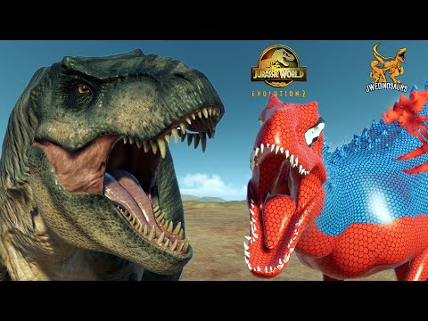 Indominus Rex Spiderman vs Scorpios Rex | T-Rex | Spinosaurus | Jurassic World Evolution 2