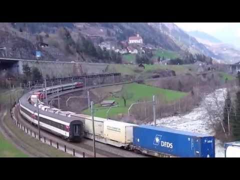Re 10/10 and heavy train in Wassen