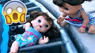 BABY ALIVE Oakley Falls Through Trampoline And Can&#39;t Get Out!