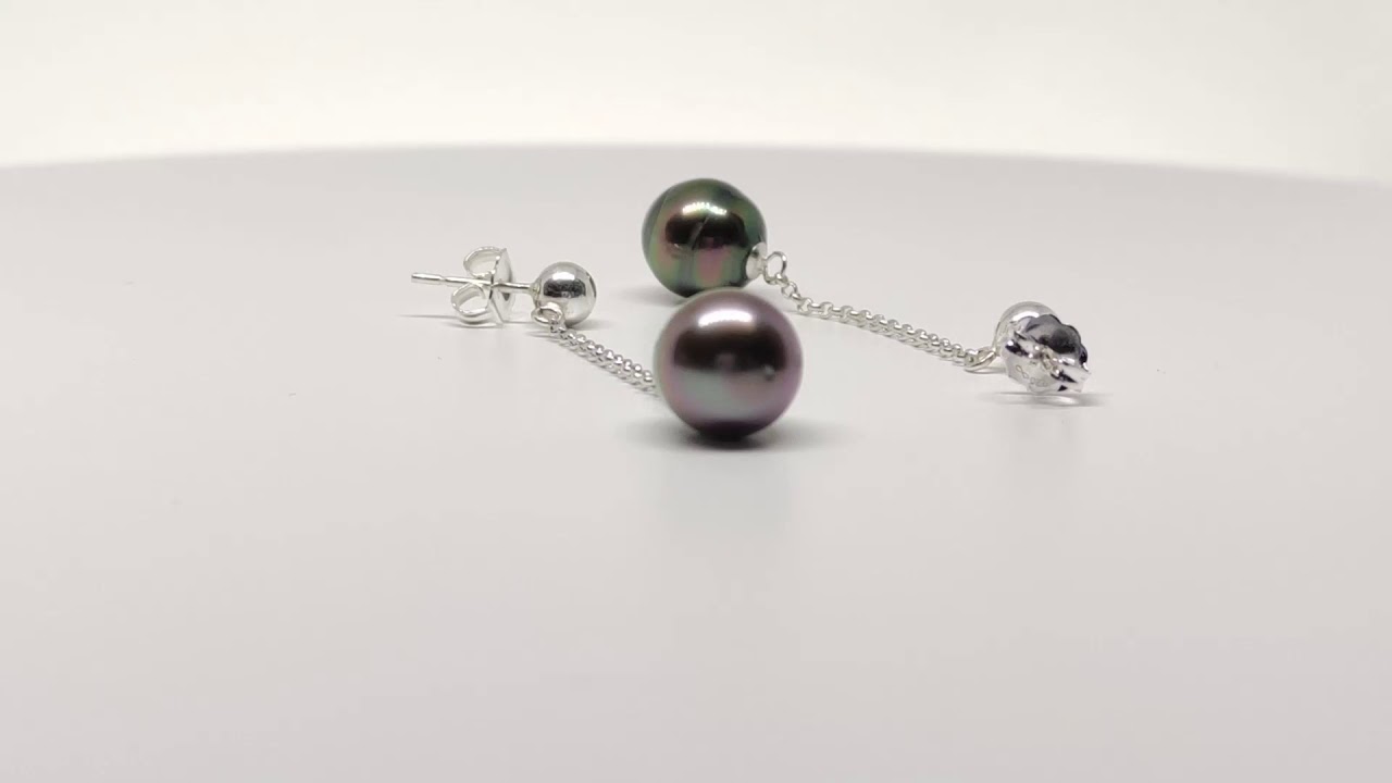 Boucles d'oreilles pendantes argent 925 Mana perle de tahiti baroques Moea Perles 9-10mm AAA