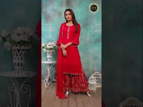 KNS Stunning Red Sharara Suit