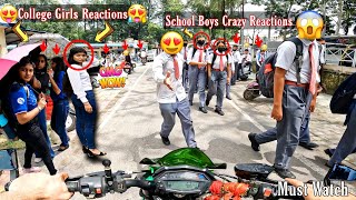 College Girls Reactions To My Superbike Z1000 & School Boys Crazy Reactions & Z1000 Drag Race OMG