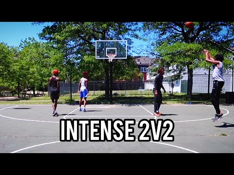 Intense 2v2 basketball game!! Down to the wire