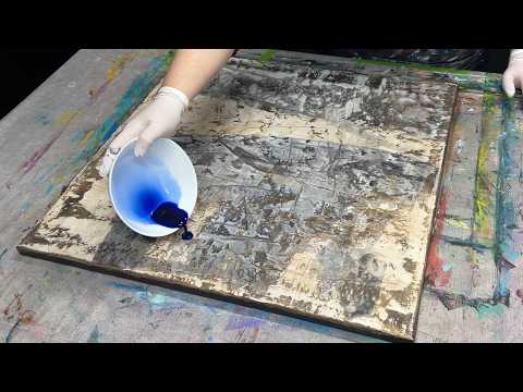 Abstract acrylic painting with texture paste, glazes and ink