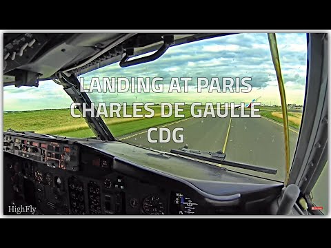 Boeing 737-400 cockpit view landing in Paris Charles de Gaulle CDG