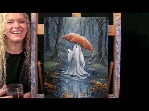 HALLOWEEN! Learn How to Draw & Paint GHOST IN THE RAIN-Easy Painting Tutorial-Paint and Sip at Home