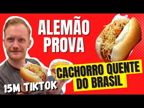 German man tries Brazilian hot dog for the first time.