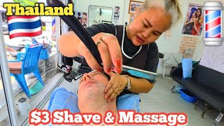 💈Only $3 For The Works! 🤯 Thai Barber Shave w/ Surprise Thai Massage. Jomtien Beach, Thailand 🇹🇭