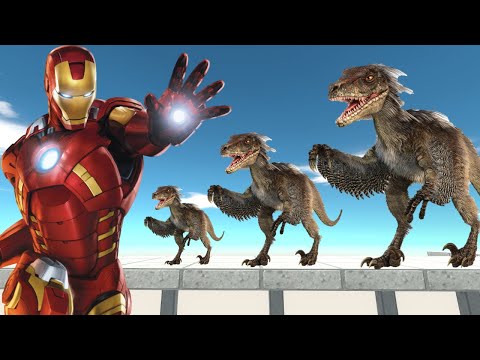 IronMan vs Velociraptor FAMILY Death Run - Animal Revolt Battle Simulator