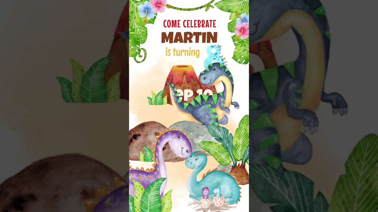 Dinosaurs Birthday Video Invitation, Dinosaur Animated Invite, Jurassic Birthday Party Invitation,