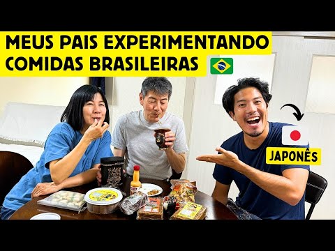 Meus pais experimentando comidas brasileiras