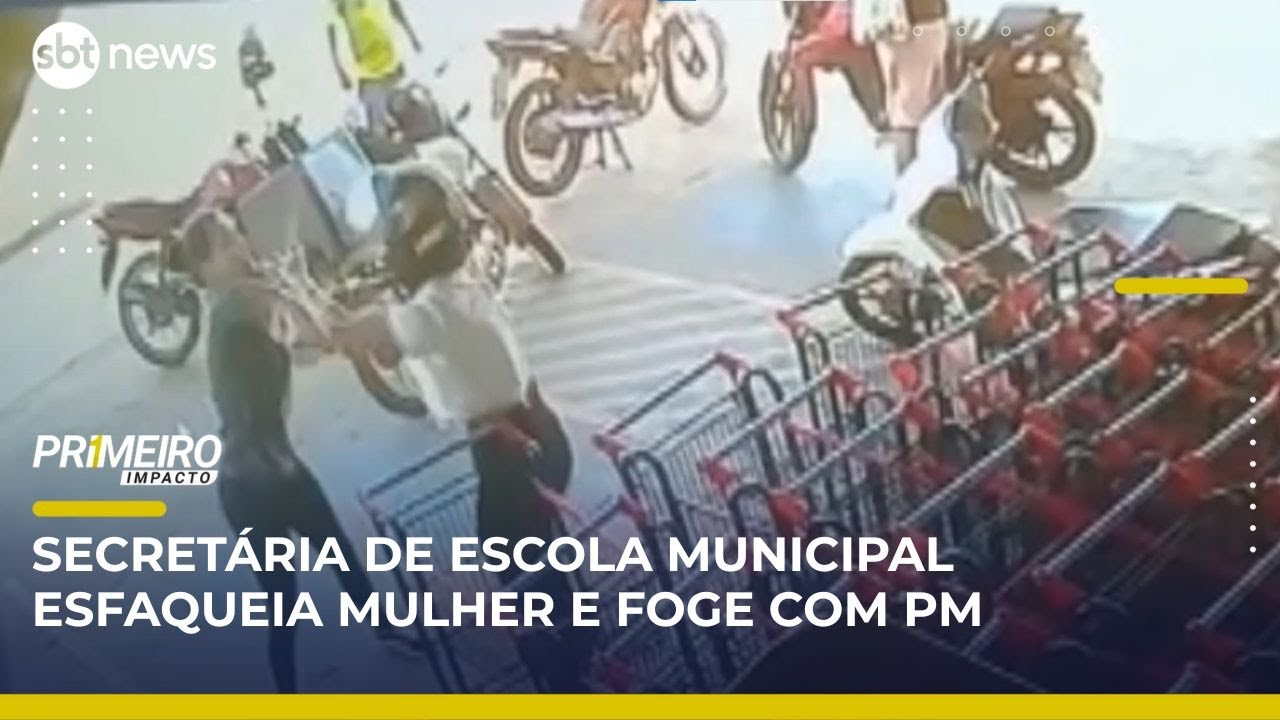 Secretária de escola esfaqueia mulher e foge com ajuda de PM | Primeiro Impacto (02/05/25)