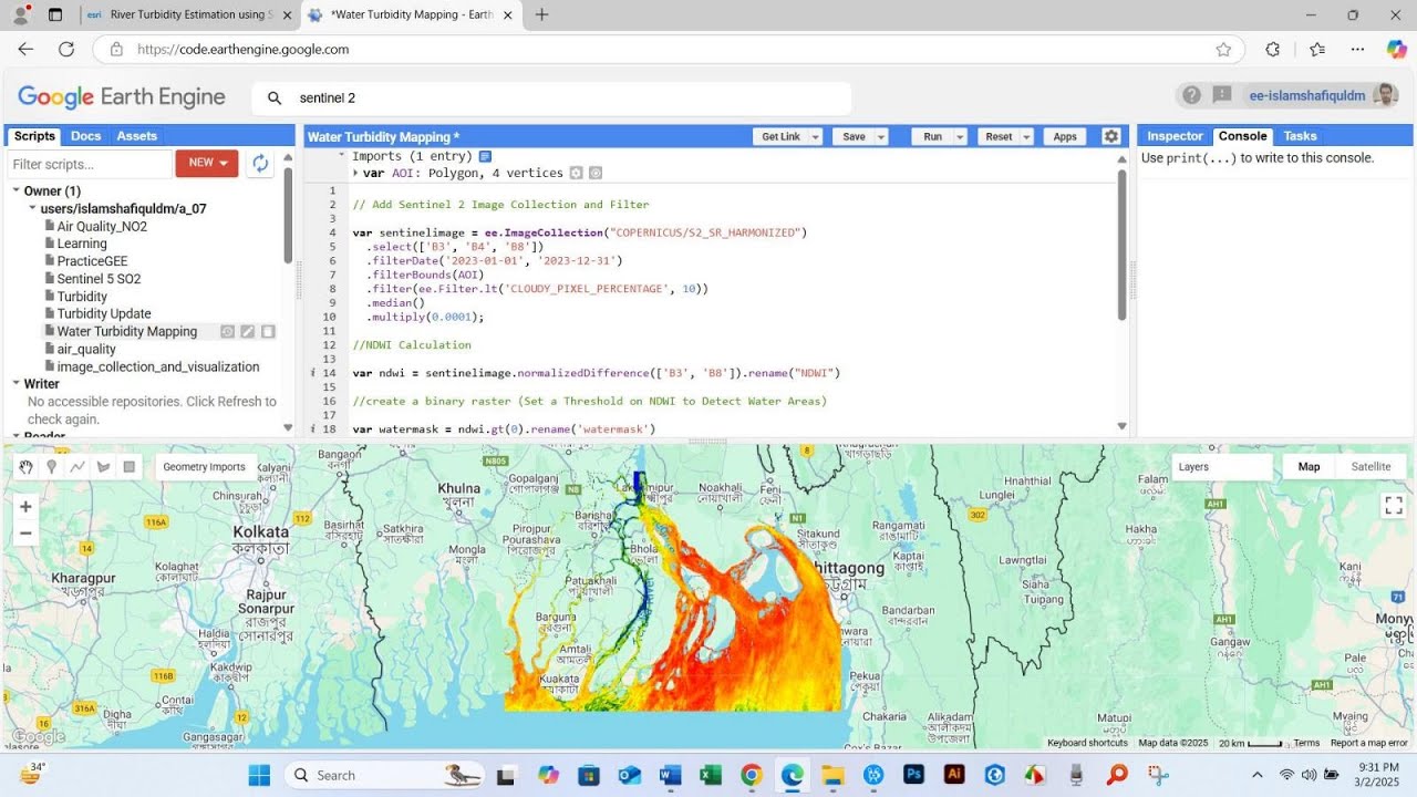 Google Earth Engine Tutorial 8: Water Quality Analysis Using Remote Sensing Techniques (Turbidity)