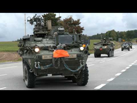 Over a hundred US Army trucks and military police travel in convoys through Germany 🇺🇸 🇩🇪