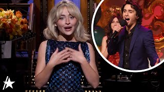 Sabrina Carpenter Reunites w/ Domingo On ‘SNL’ Before Addressing ‘Man’s Best Friend’ Album Cover