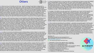 07 AUG 2021 EXAM READING // OTTERS // IELTS REALITY