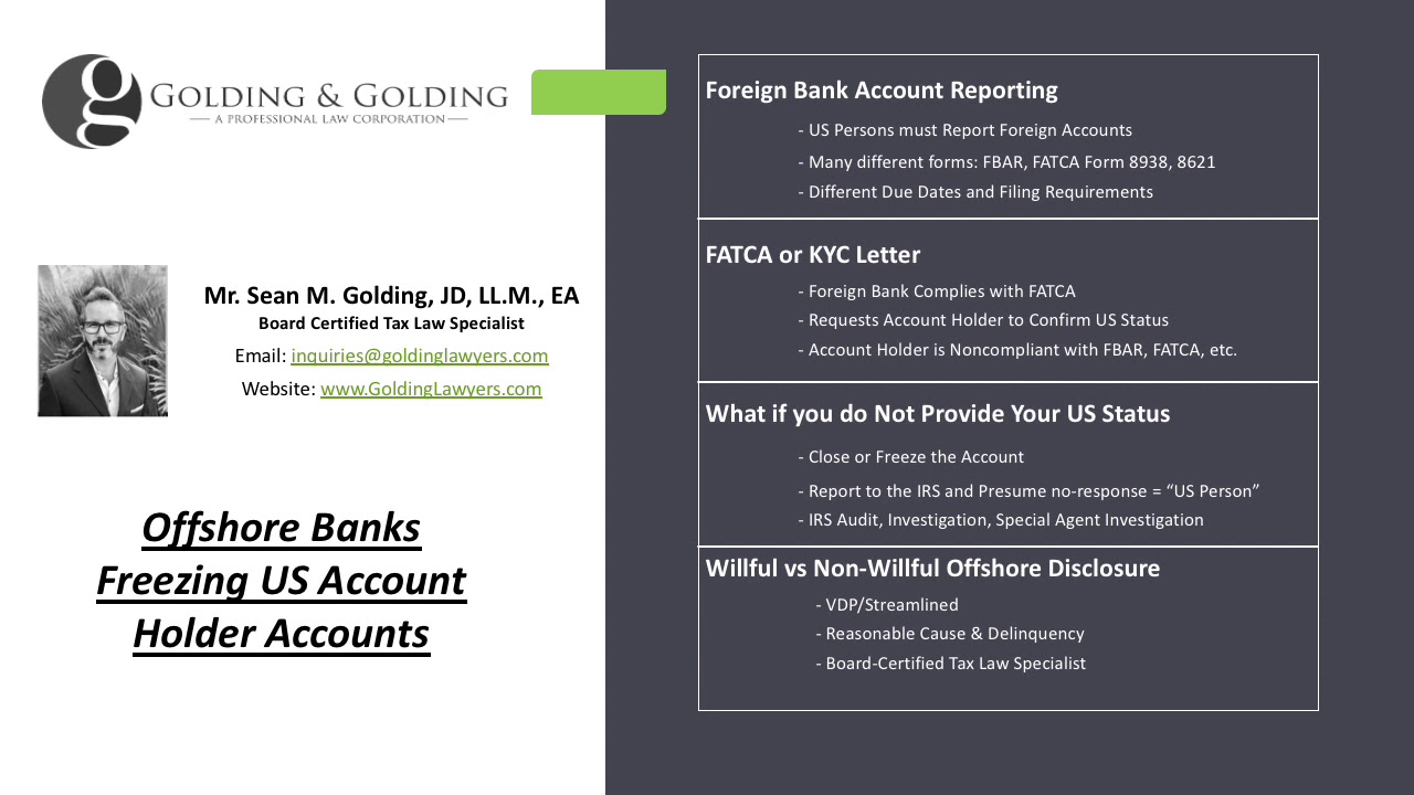 Offshore Frozen Bank Accounts for US Account Holders