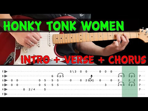 HONKY TONK WOMEN - Guitar lesson - Intro + verse + chorus w/tabs (fast & slow) - The Rolling Stones