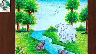 How to draw a forest scenery step by step ||Very easy @Mousumi Arts Academy