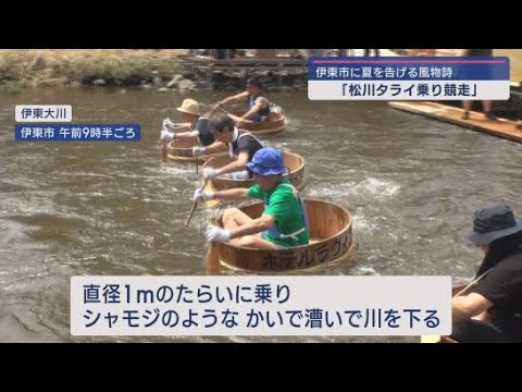 YouTube Video 不安定なタライで白熱したレースを展開 「松川タライ乗り競争」 静岡・伊東市