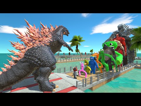 Gojira vs Rainbow Friends OASIS DEATH RUN - Animal Revolt Battle Simulator