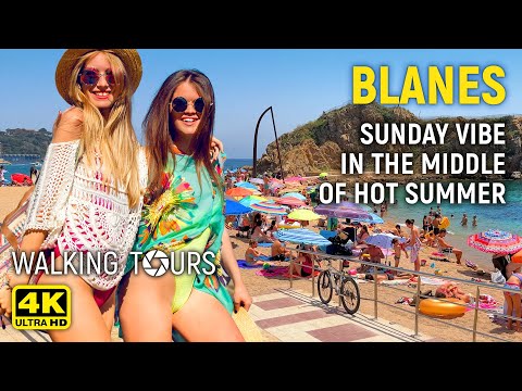 4K Blanes (Catalonia, Spain) Along the Sea Walking Tour • July 2023