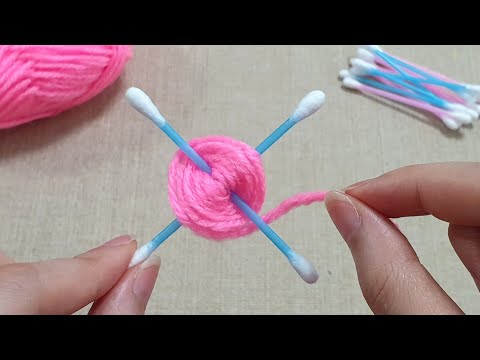 Super Easy Woolen Flower Making Trick with Cotton bud - Hand Embroidery Design - Amazing Sewing Hack
