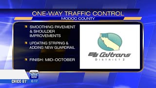 Highway 395 in Modoc County under traffic control as crews make improvements to roadway surface