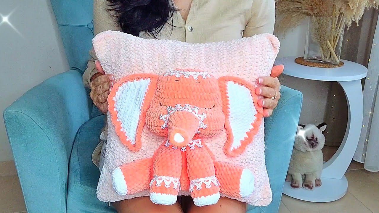 МК ПОДУШКА С 3Д СЛОНИКОМ КРЮЧКОМ | How to crochet a pillow with 3D elephant ❤️ #вязание