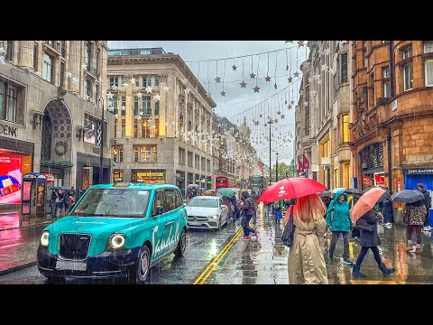 London Rain Walk ☔️ Mayfair, Soho, Covent Garden & Trafalgar Square Tour | 4K HDR