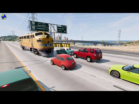Impossible Weird Overlaping Rail Tracks vs Trains Crossing02- beamng.drive