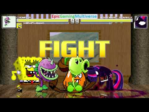 Nightmare Twilight Sparkle VS Plants VS Zombies Characters And SpongeBob In A MUGEN Battle / Match