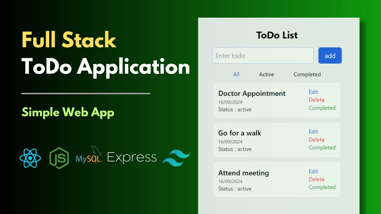 Full Stack TODO list Application || React Node Express MySQL Tailwind