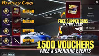 Get Free Super Cars Mythic Lobby | Bentley Super Cars Event | 1500 Free Cars Vouchers | PUBGM