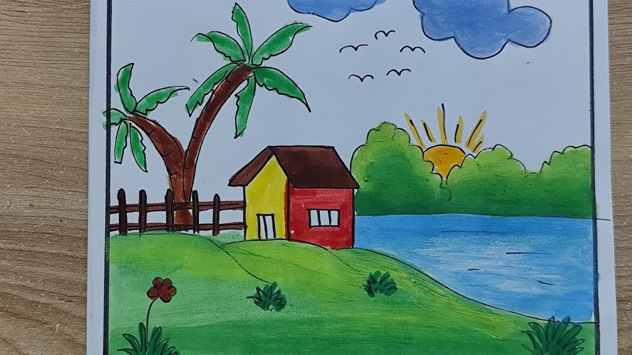 Nature Scenery drawing for kids and beginners || Easy Scenery drawing