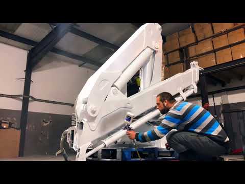 Hiab crane restoration. Eco friendly Media Blasting. Sandblasting, priming & painting by Profi Blast