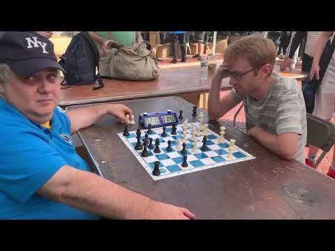Challenge the IM! Challenger vs. IM Yuri Lapshun 2490. g5 on first move! chess in the park.