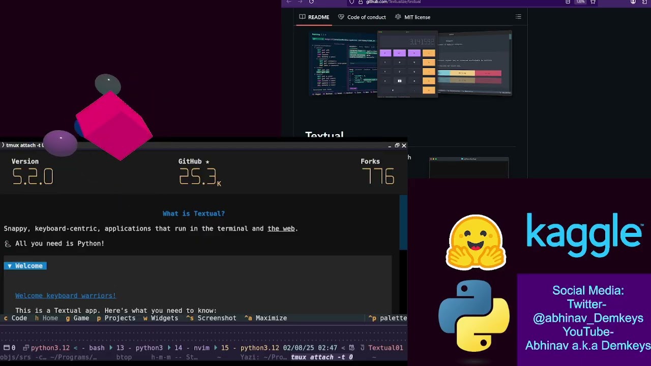 Learning Python Textual library to make TUI apps | Study With Me! 🏳️‍🌈 | 02082025 |