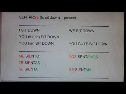 SENTARSE (to Sit) present forms:  me siento, te sientas, se sienta, nos sentamos, se sientan...