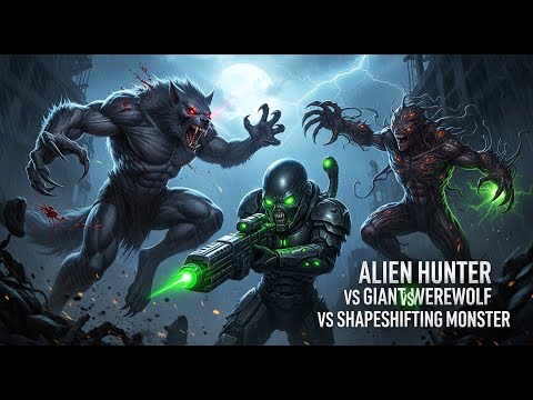 HORRIFIC THREE-WAY BATTLE | ALIEN HUNTER VS GIANT WEREWOLF VS SHAPESHIFTING MONSTER