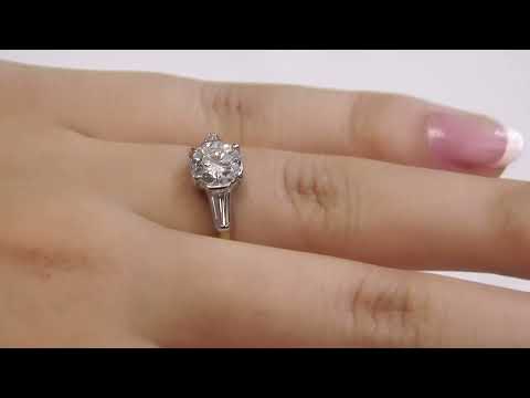 Round Cut & Baguette Three Stone Engagement Ring MD100