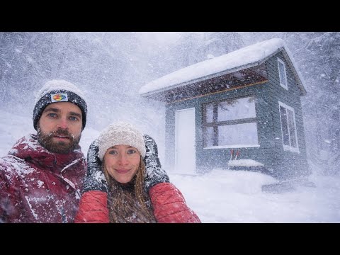 Winter camping in a Tiny Off Grid Cabin in a Snowstorm | 20+ Inches of Snow!