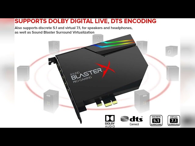 Vídeo relacionado con Creative Sound BlasterX AE-5 Plus Tarjeta de sonido para juegos PCI-e SABRE32 Ultra-class de 32 bits/ 384 kHz alta resolución, DAC con Dolby Digital y DTS, hasta 122 dB SNR, Sistema de iluminación RGB
