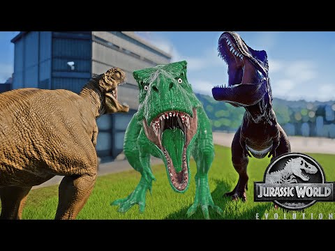 4 T-Rex Color Pack Vs 4 Giganotosaurus Breakout & Fight Jurassic World Evolution Dinosaurs Fighting