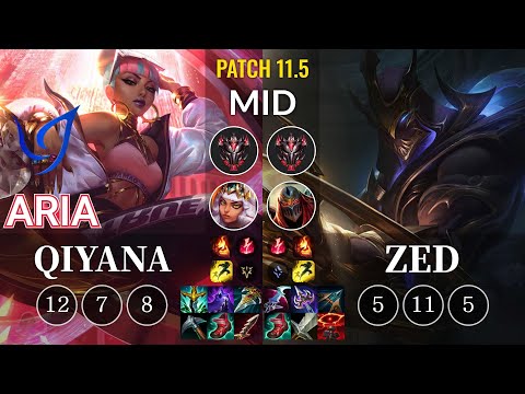 CGA Aria Qiyana vs Zed Mid - KR Patch 11.5