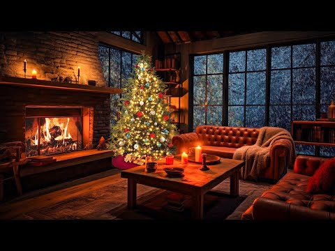 Wooden cabin winter wonderland | Heavy snowfall, fireplace sounds for sleeping | Christmas coming