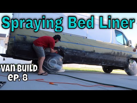 SPRAYING BED LINER ON SIDE PANELS (a must to prevent rust!) - DIY Sprinter Van Conversion Ep.8